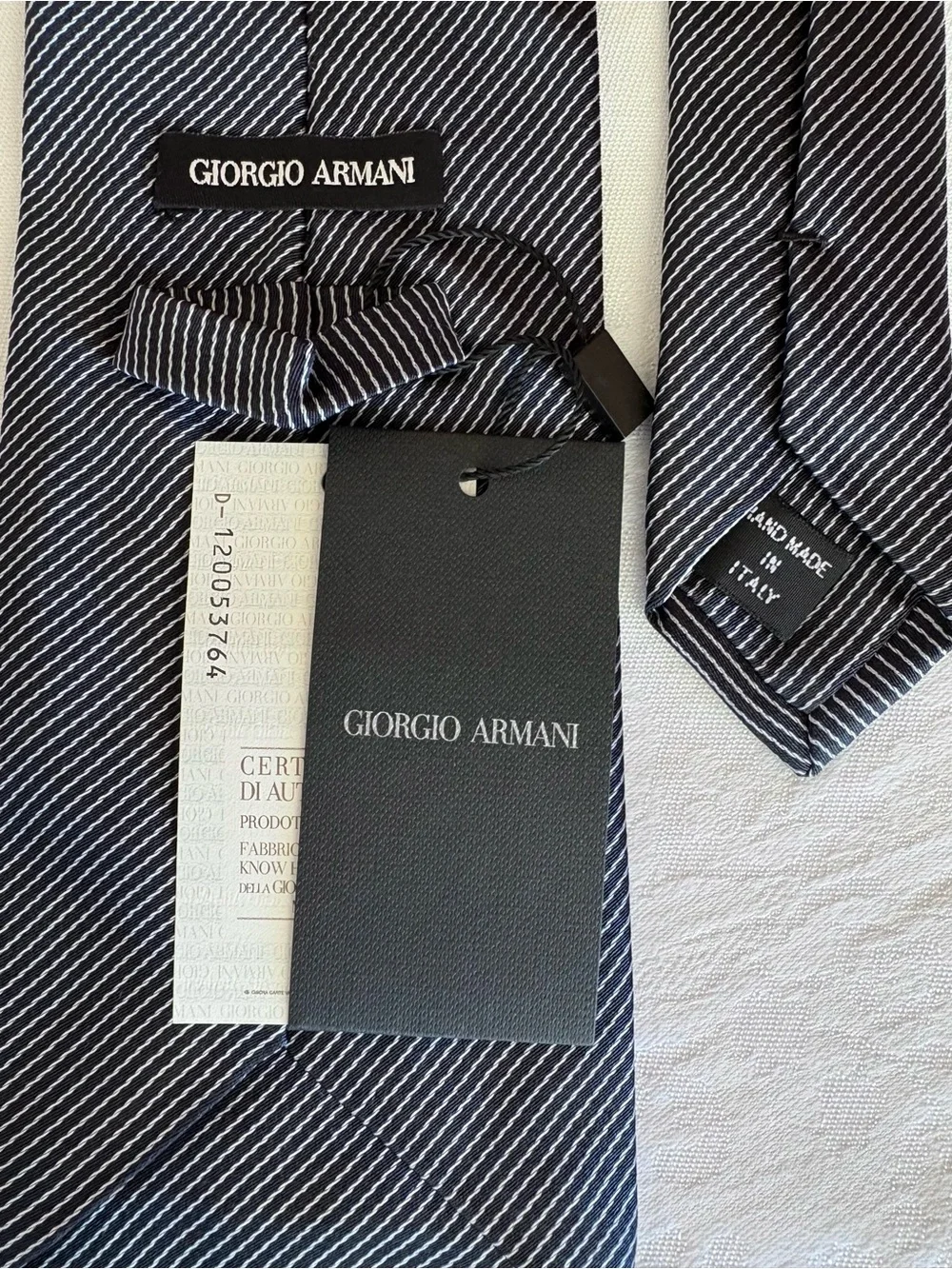 Vintage Giorgio Armani Black Label Silk Tie CRAVATTE Italy Diagonal Stripe NWT